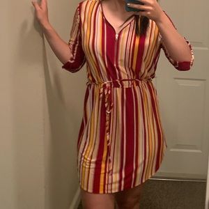 Red/Orange/White stripped zipper dress